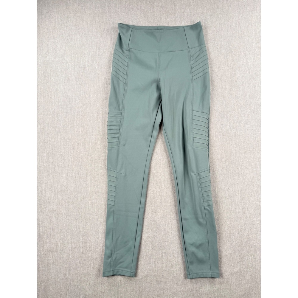 Athleta Delancey Moto Tight Leggings Sage Green High Rise Ankle Zip Womens M